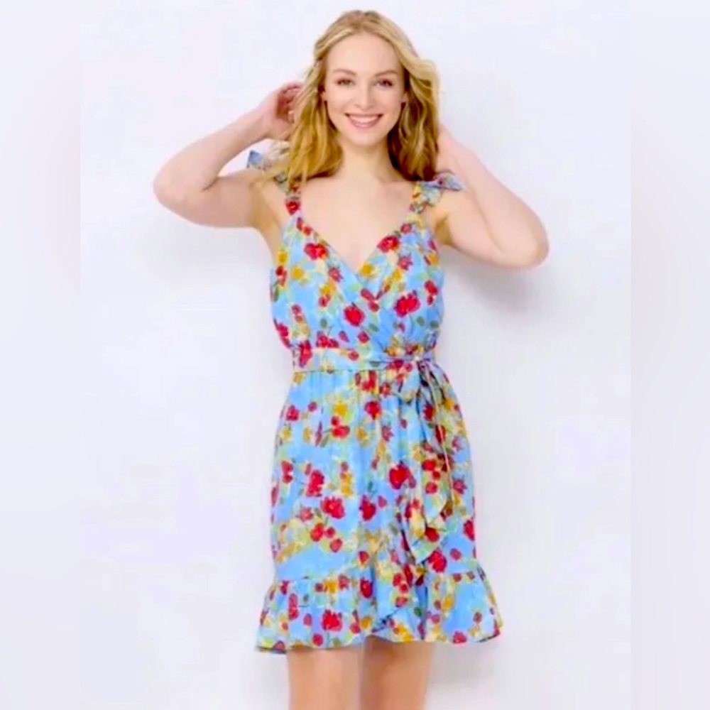 Lauren Conrad Spring Blue Floral Ruffle Dress
